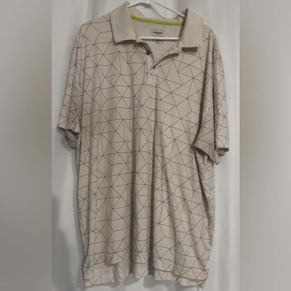 The Foundry Supply Co. Beige Geometric Polo Shirt - Big & Tall Men’s 3XL